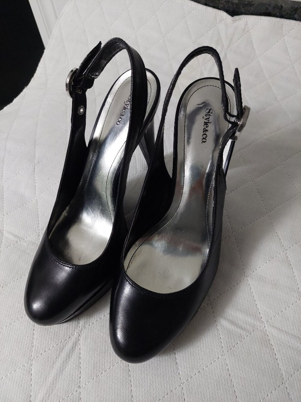 Style&co. Black Slingback Platform Heels 4" Size 8